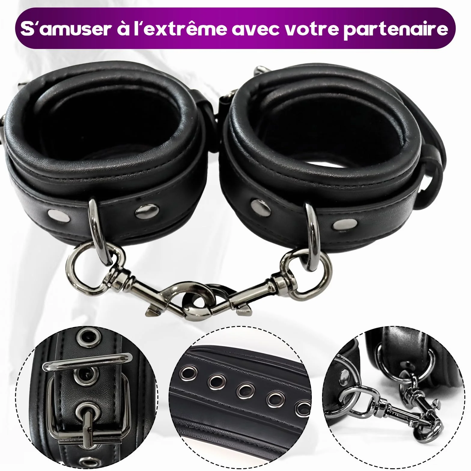 Sex Toýs Couple Femme BDSM Kits de Bondage Menottes Sex Lit,Retenue du Cou au Poignet avec Chaîne Traction, Réglables Menottes Sexy Érotique et Collier Sex Toys pour Adulte Couple Jeu de Rôle Play