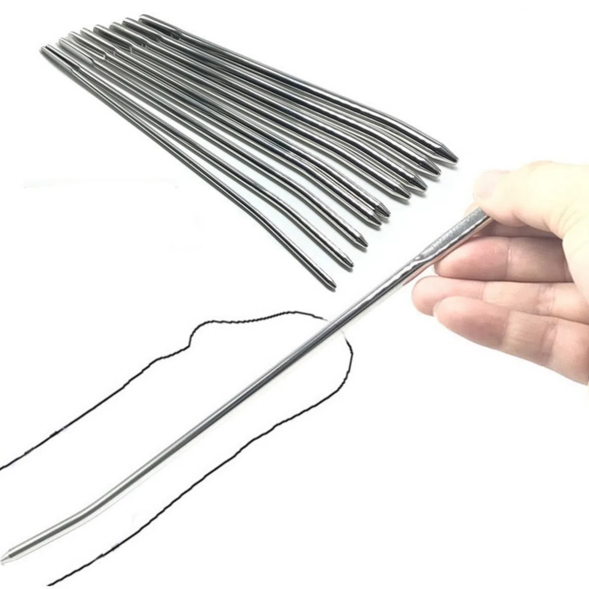 Tige métallique incurvée en forme d'œil de cheval, lot de 4 pièces, tige urétrale en acier inoxydable pour homme-FRRM12 (4mm+5mm+6mm+7mm)