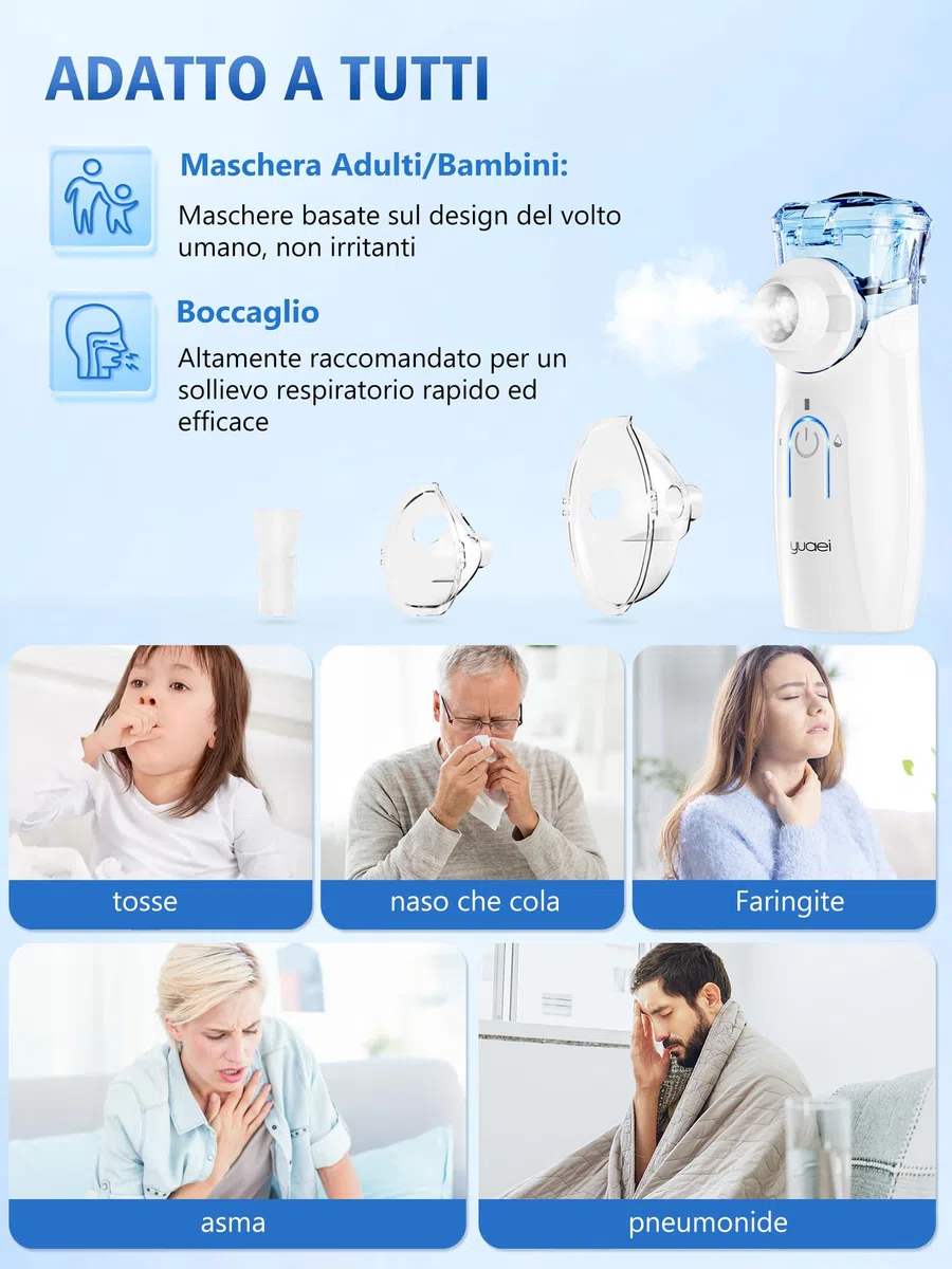 Nebulisateur Enfant Adultes Inhalateur Aerosol: Nebulisateur Bebe Rechargeable USB - Inhalateur avec 2 masques et 1 embout buccal - Nébuliseur Convient aux Enfants Adultes Familles Chambres et Voyages