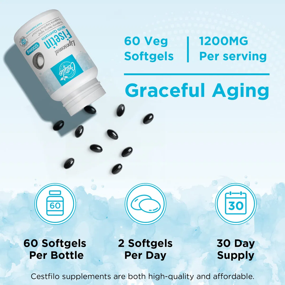 Liposomal Fisetin avec Quercétine 60 softgels - Hautement dosé 1200 mg par serving - Maximum availability - Anti-âge naturel sénolytique de Cestfilo (60 unité (Lot de 1))