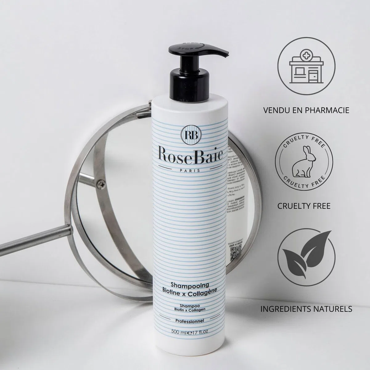 ROSEBAIE | Shampoing Biotine et Collagène | Sans Sulfates | Accélère la Pousse & Anti-Chute | Revitalisant et Hydratant | Cheveux très abîmés | Facilite le Démêlage