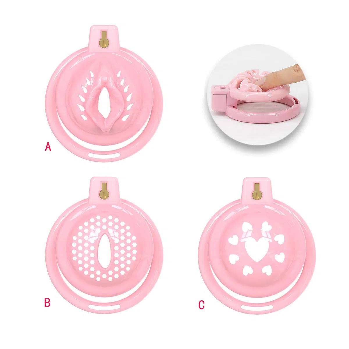 Cage de Chasteté pour Pénis de Sissy Sex Toýs Homme Cage de Pénis avec Serrure Dissimulée et 6 Anneaux Différents Petite Chastity Cage en Silicone avec Cathéter pour Bondage le Pénis (Pink,A)