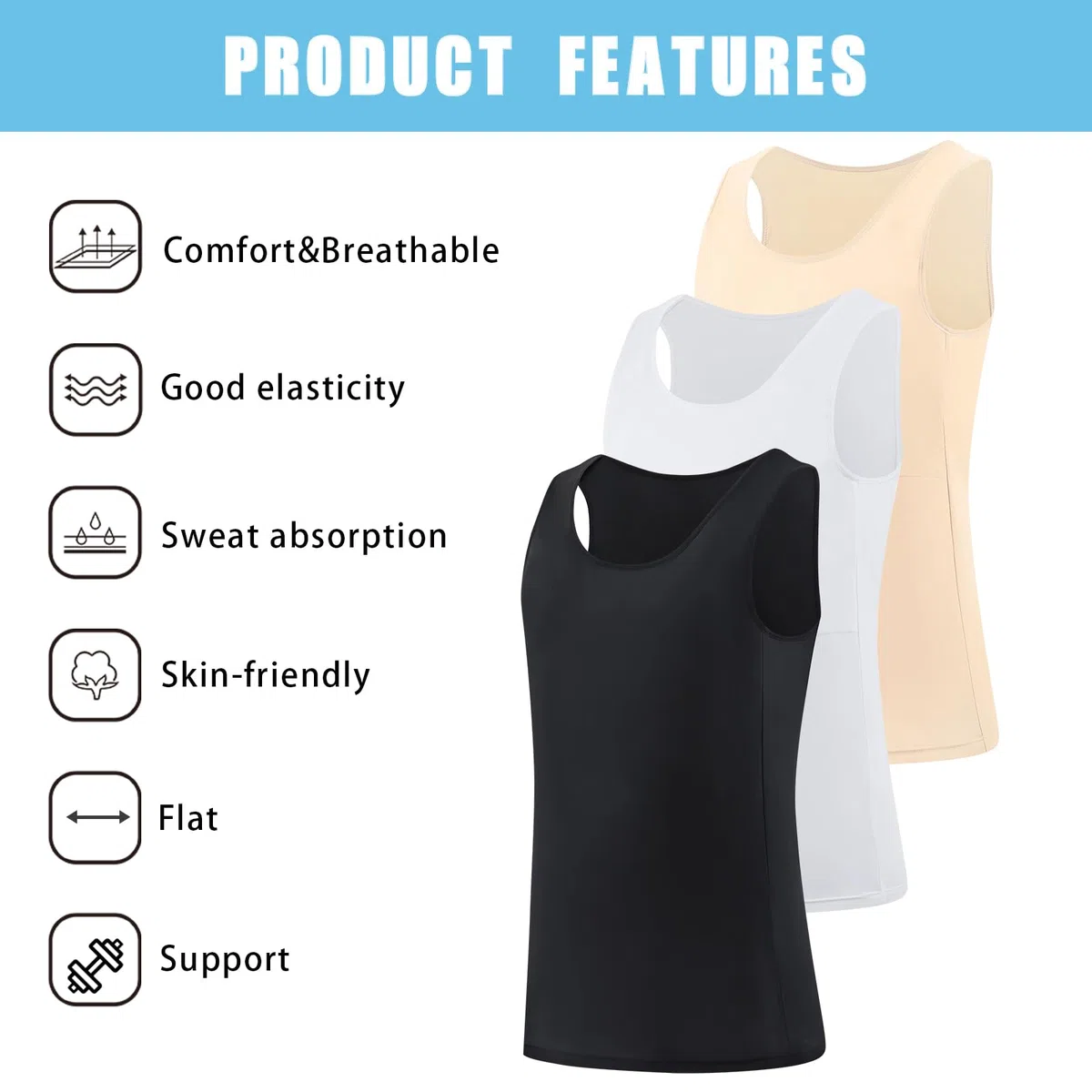 XUJI Binder poitrine Transgenre Tomboy Respirant Lien long Pullover