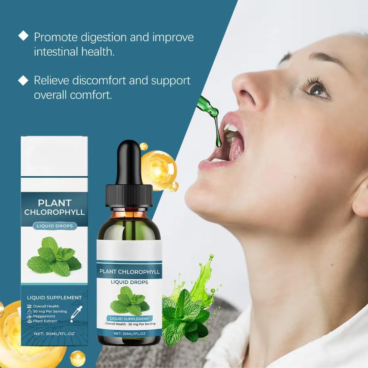 Liquide de chlorophylle végétale - Liquide de qualité supérieure pour un soutien antioxydant et une énergie naturelle, végétalien, sans OGM, 1 fl oz (30 ml),3PCS