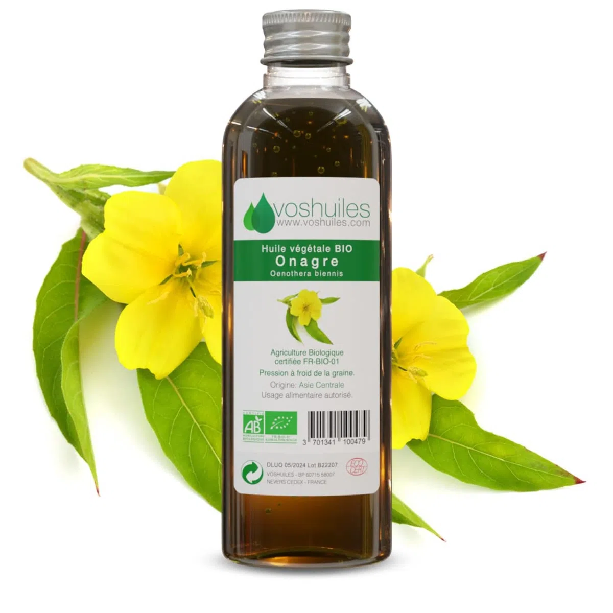 VOSHUILES - Huile Végétale d'Onagre - Soin Nutritif pour Peaux Matures et Sensibles - Riche en Acides Gras et Omégas - Pression à Froid - Pur et Naturel - 250ml