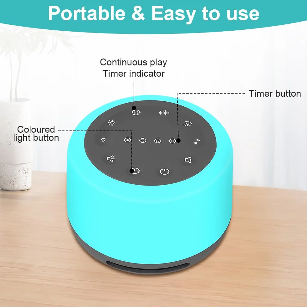 Machine à Bruit Blanc, Appareil De Sommeil Portable à Bruit Blanc, Veilleuse 7 Couleurs Et 24 Sons De Sommeil Apaisants, Machine De Sommeil Rechargeable Par Usb Avec 3 Fonctions De Minuterie