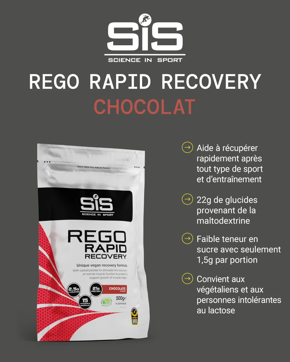 Science in Sport Rego Rapid Recovery Poudre 500g Chocolat Vegan - Poudre récupération avec glucides, protéines, électrolytes, vitamines et minéraux, soutient un entraînement efficace