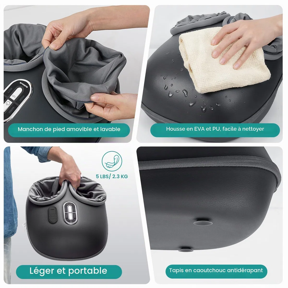 Nekteck Masseur Pieds avec Chaleur, Masseur Shiatsu pour La Fasciite Plantaire avec Télécommande, Massage par Pétrissage Profond et Compression D'Air pour Pieds, Cadeaux pour Hommes Femmes