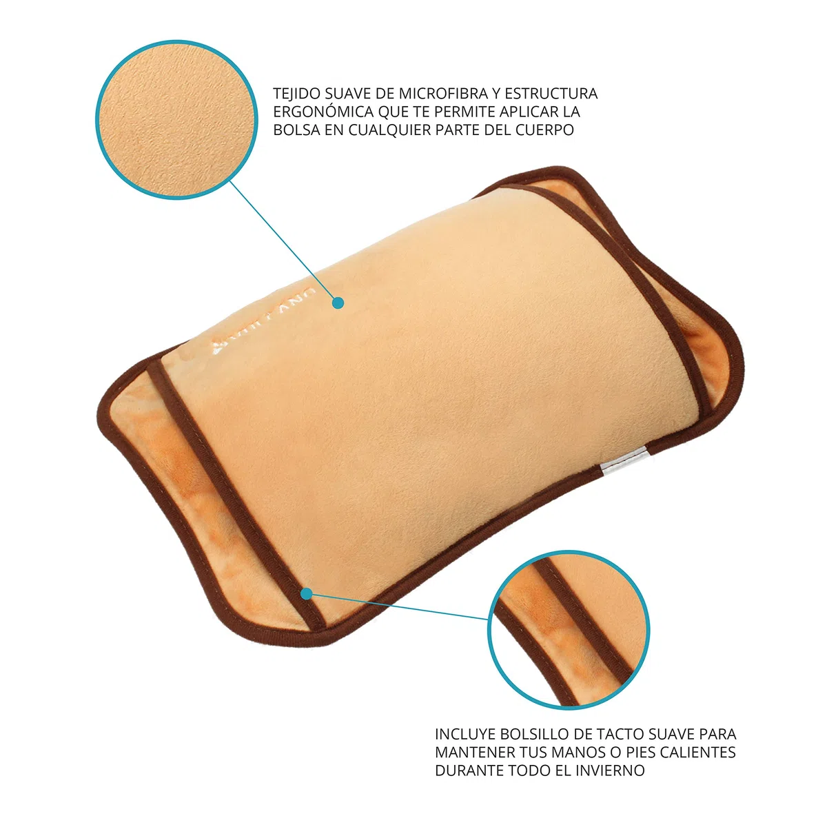 TM Electron Vulcano Sac d'eau thermique rechargeable en 5 minutes pour 2 heures d'utilisation avec revêtement doux en microfibre pour apaiser les douleurs musculaires, marron, 29 x 20 x 6 cm