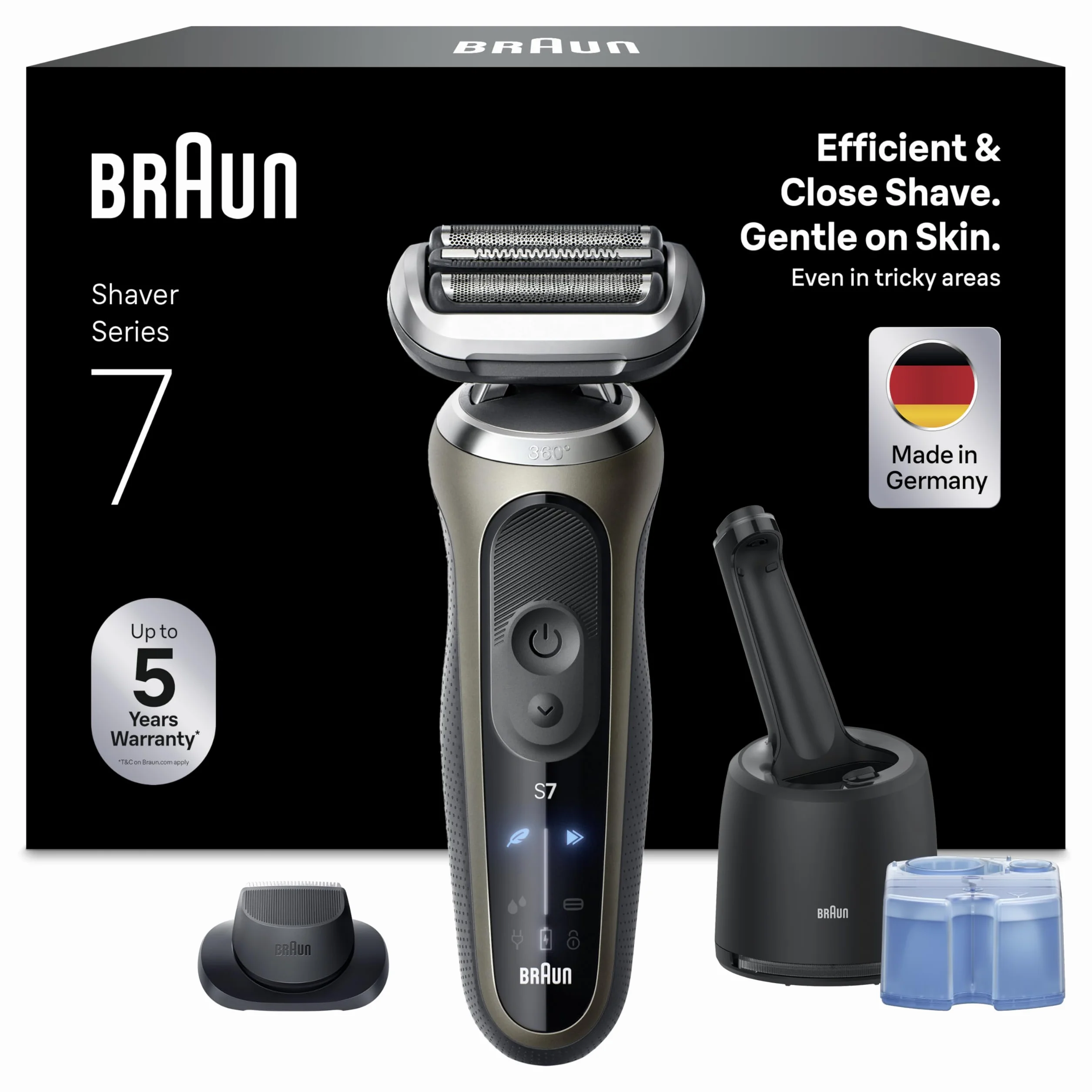 Braun Rasoir Electrique Homme Series 7 72-C7200CC Or | Etanche, 3 Modes de Rasage, Lames Flexibles, sans Fil, Etui de Voyage, Station Nettoyante, Accessoire Tondeuse de Précision