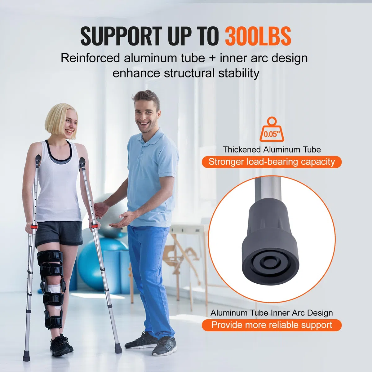 VEVOR Béquilles Axillaires 2PCS, Béquilles de Marche sous Aisselles Bras Réglable en Hauteur 13 Niveaux, en Aluminium, Coussinet Souple, pour Adultes, Adolescents, Chirurgie, Handicap, Blessure Jambe