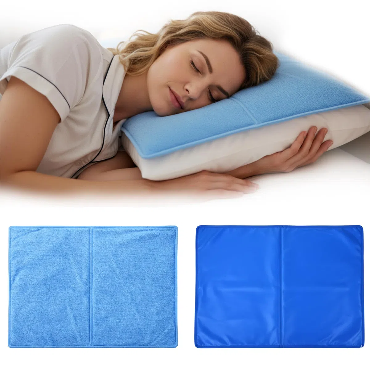 Coussins Rafraîchissants pour Oreiller, Bleu et Blanc, 30 x 40 cm, 1000g, Lot de 2