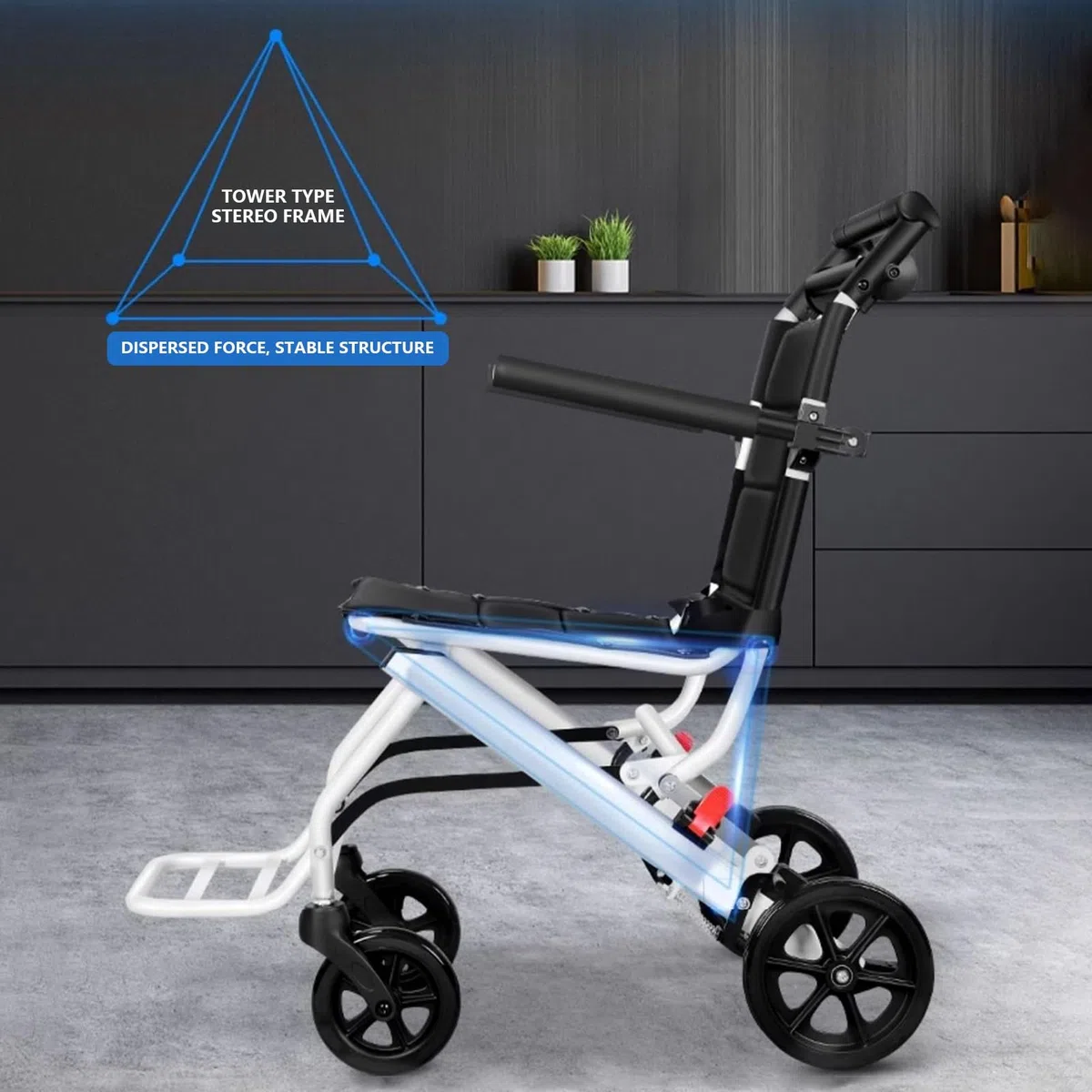 Fauteuil Roulant Transportable et Voyageur, Poids Seulement 6,2 kg, fauteuil roulant souple pour adultes et seniors, support 81,6 kg, adapté aux portes étroites Noir