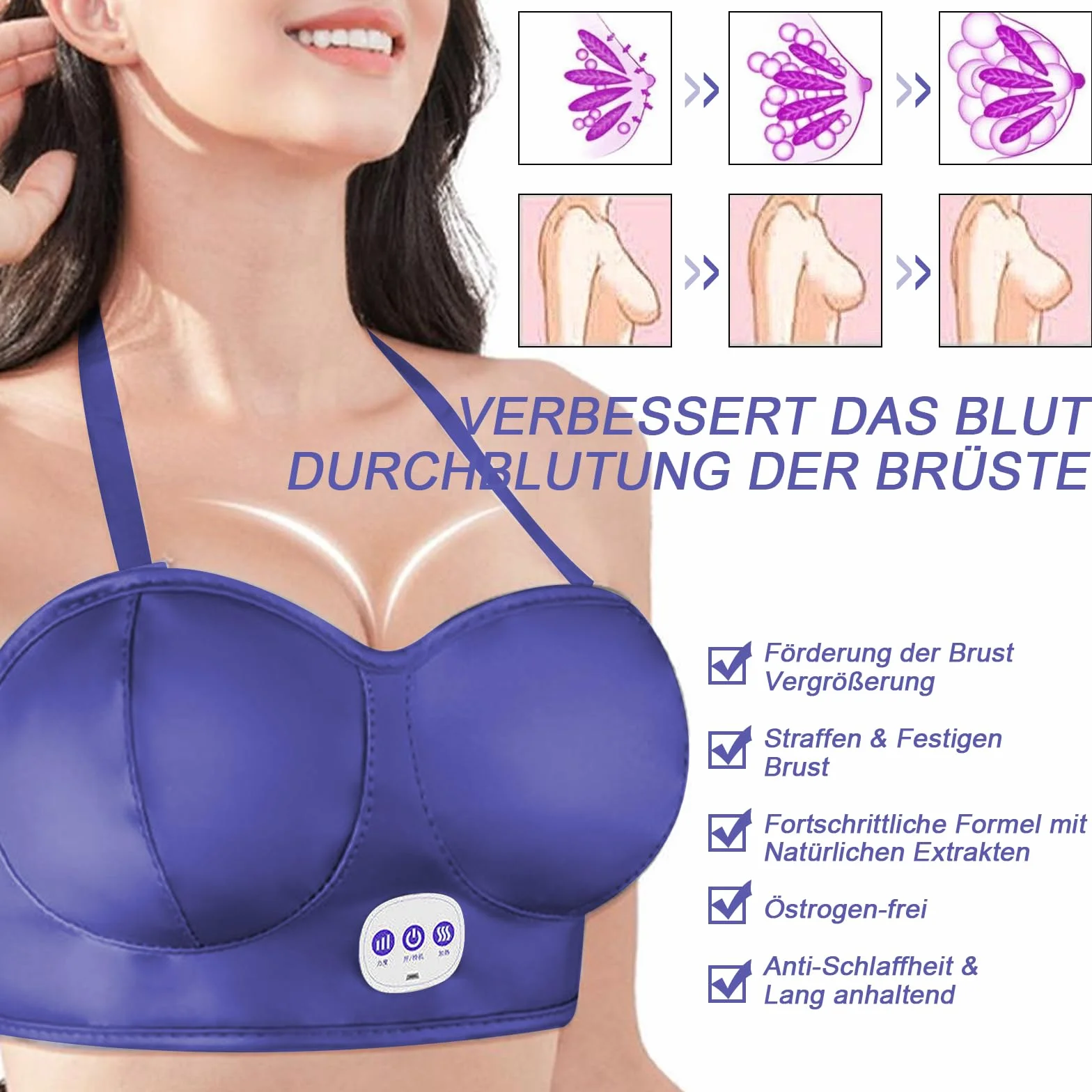 Masseur électrique de poitrine - Appareil de massage de levage des seins - Vibration intelligente de la chaleur - Augmentation des seins contre l'affaissement (rouge)