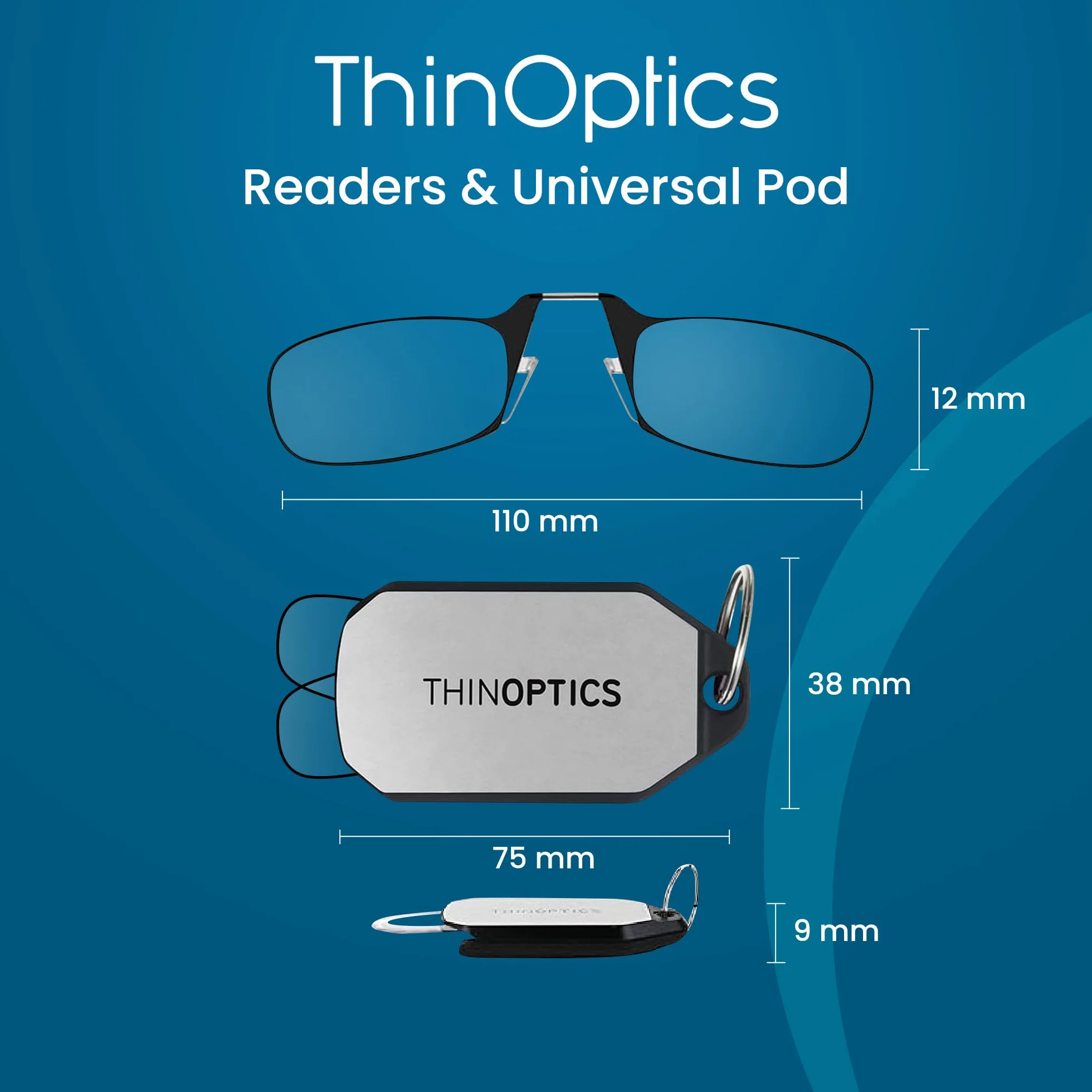 ThinOptics Lunettes De Lecture Avec Étui Porte-clés - Unisexe Homme Femme - Lunettes De Lecture Compactes, Pliables Et Légères Avec Technologie Flex-fit