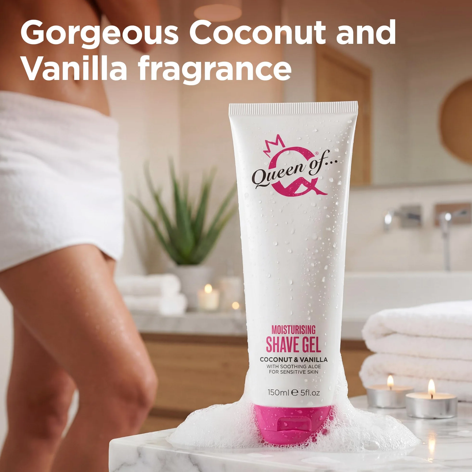 Queen of Ooh la la! Duo Gel de Rasage pour Femmes, Peau Sensible, Crème Hydratante, 4 x 150ml, Coco & Vanille, Vegan