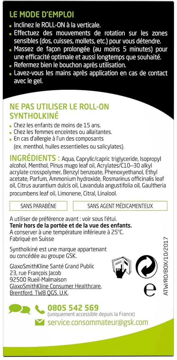 SyntholKiné Roll-On de Massage Tensions Musculaires 2x50 ml