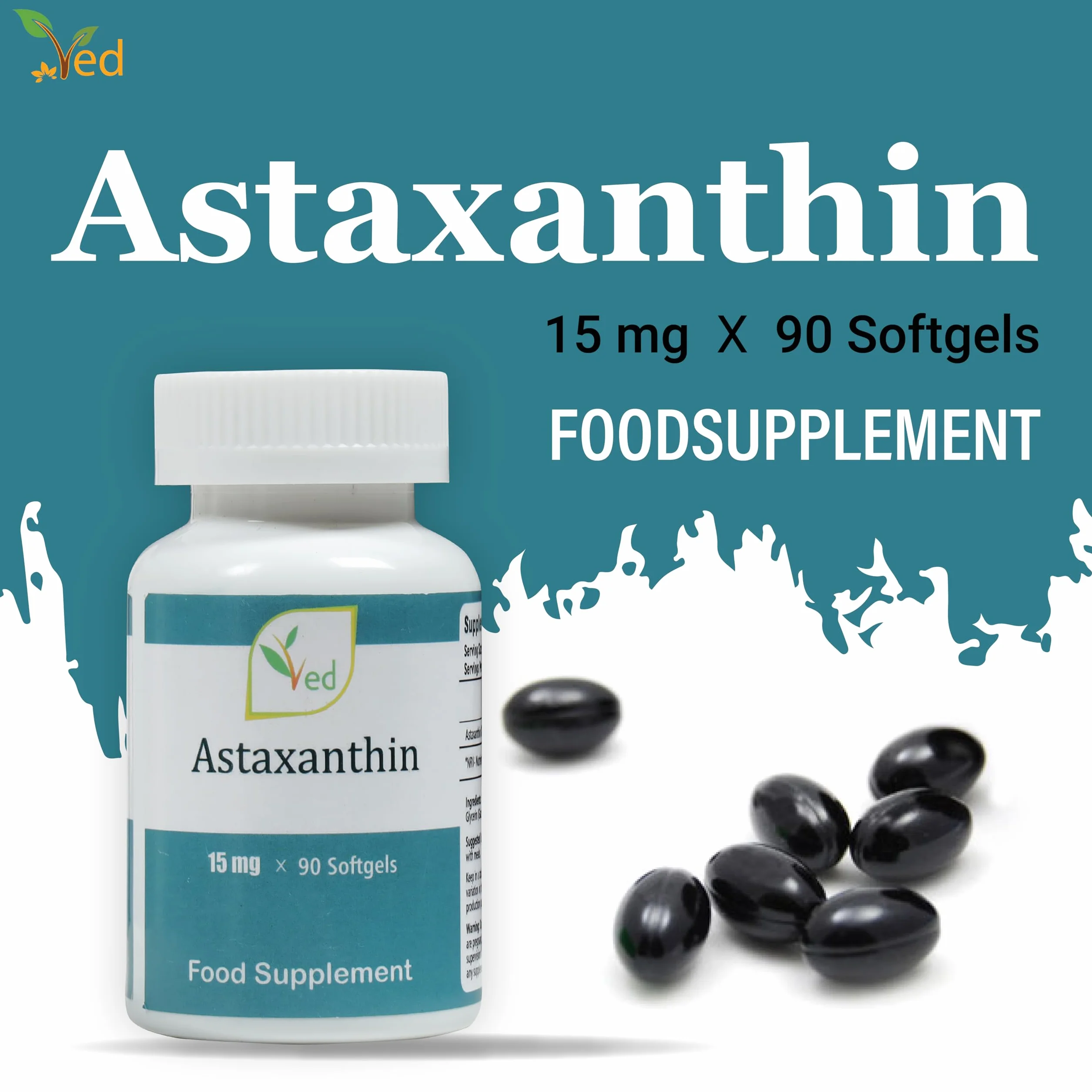 Capsules d'astaxanthine Ved | Soutenir un système immunitaire sain | Soutenir la santé des articulations et des tendons | 15mg 90 Gélules Antioxydant Anti-Radiaire Libre