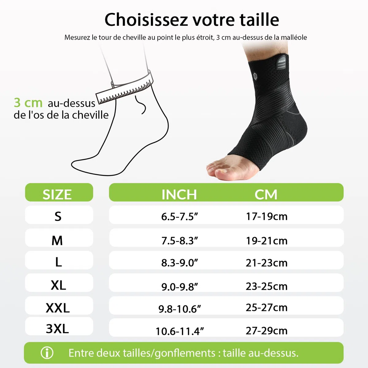 ZOELION Chevillère de Maintien Sport, Attelle Cheville à Compression Médicale avec Sangle X Réglable, pour Entorse, Fasciite Plantaire, Tendon d’Achille, Douleur, Gonflement, Homme Femme, M