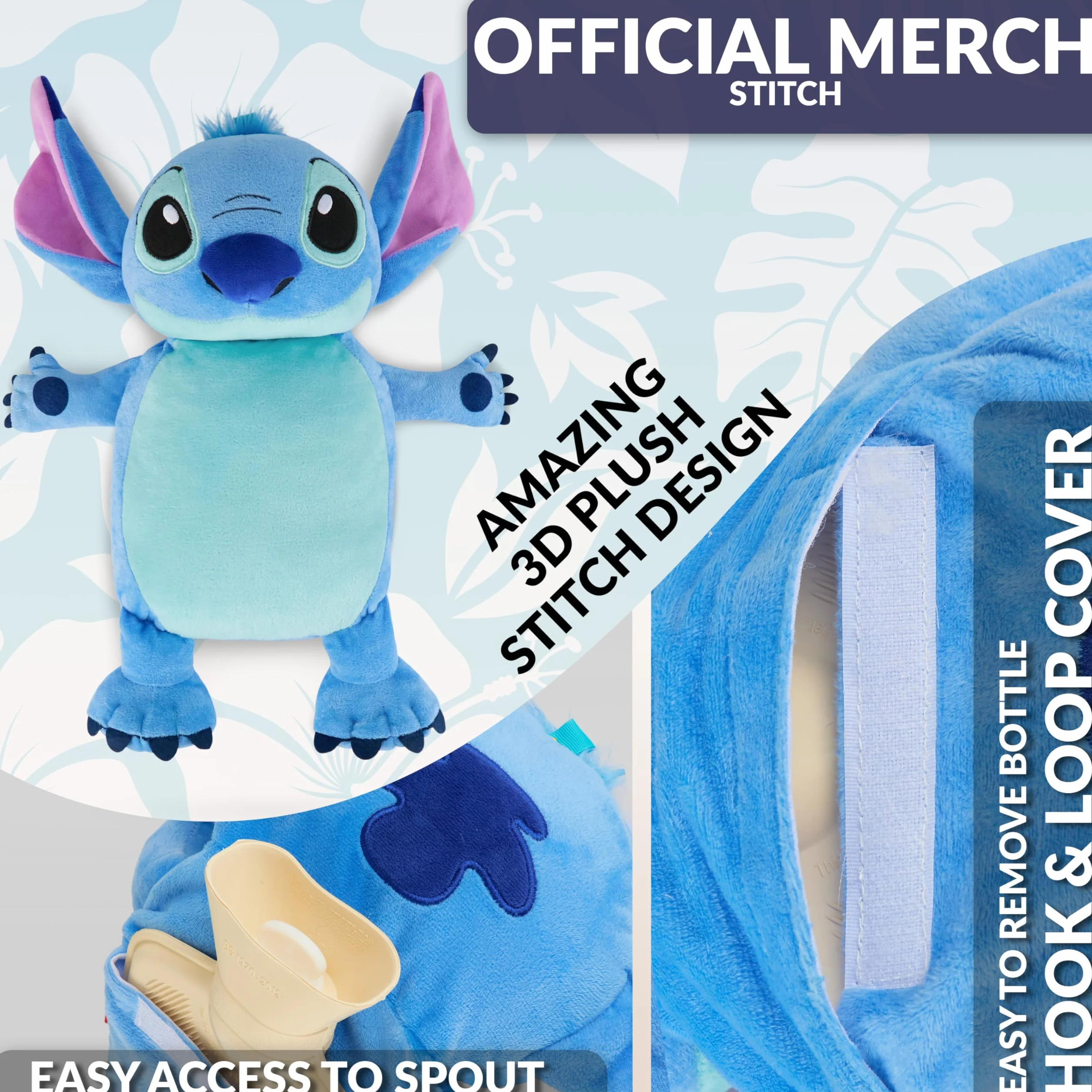 Disney Stitch Bouillotte avec Housse, Bouillotte Regles Douloureuses, Bouillotte Eau Chaude pour Soulagement de la Douleur Dos Cou et Épaules (Stitch 3D 750 ML)