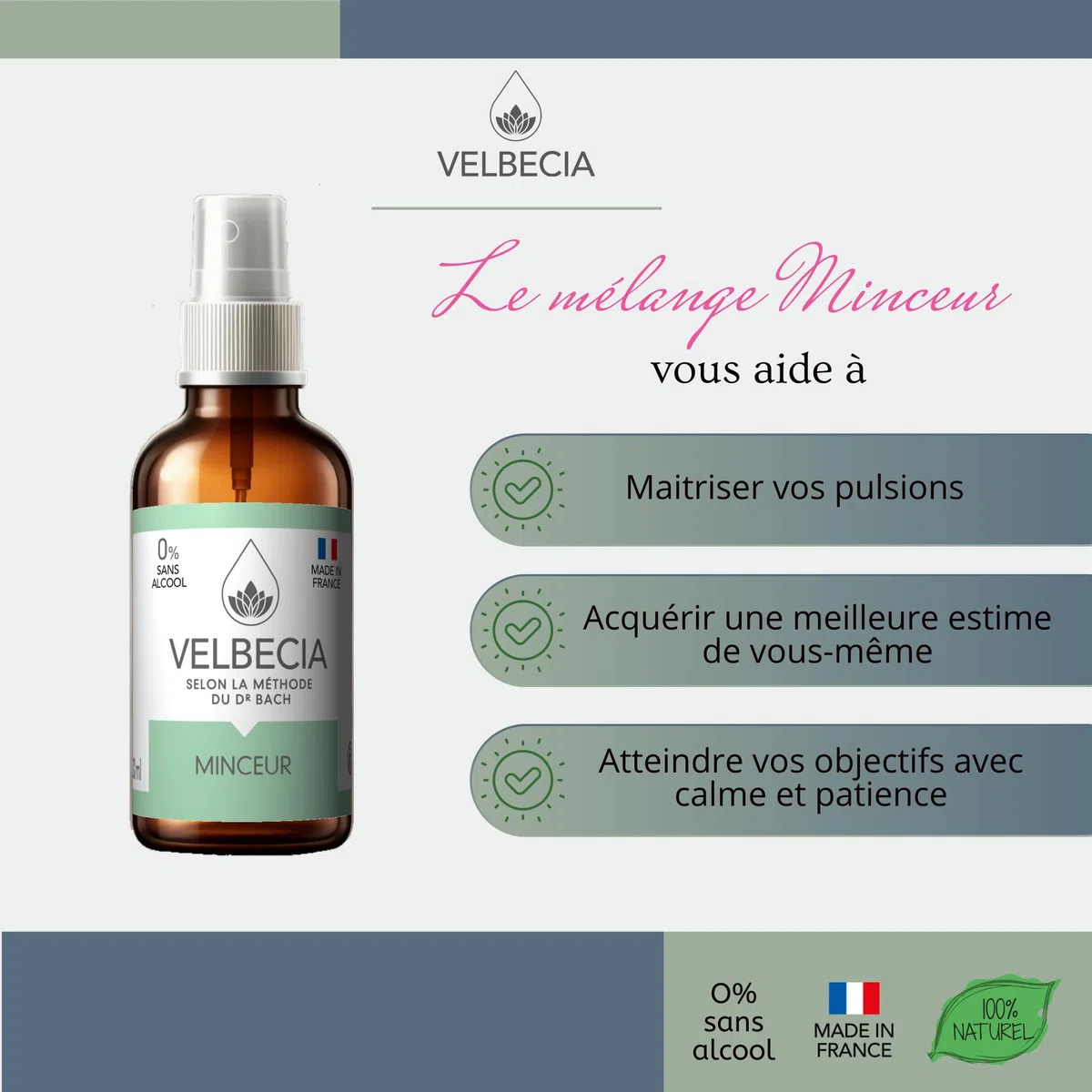 Velbecia® - Elixirs floraux Minceur - Perte de poids 30 ml +1 OFFERT - SANS ALCOOL - Selon la méthode originale du Dr Bach - Pour éviter le grignotage, rester motivée, pour éviter la tentation