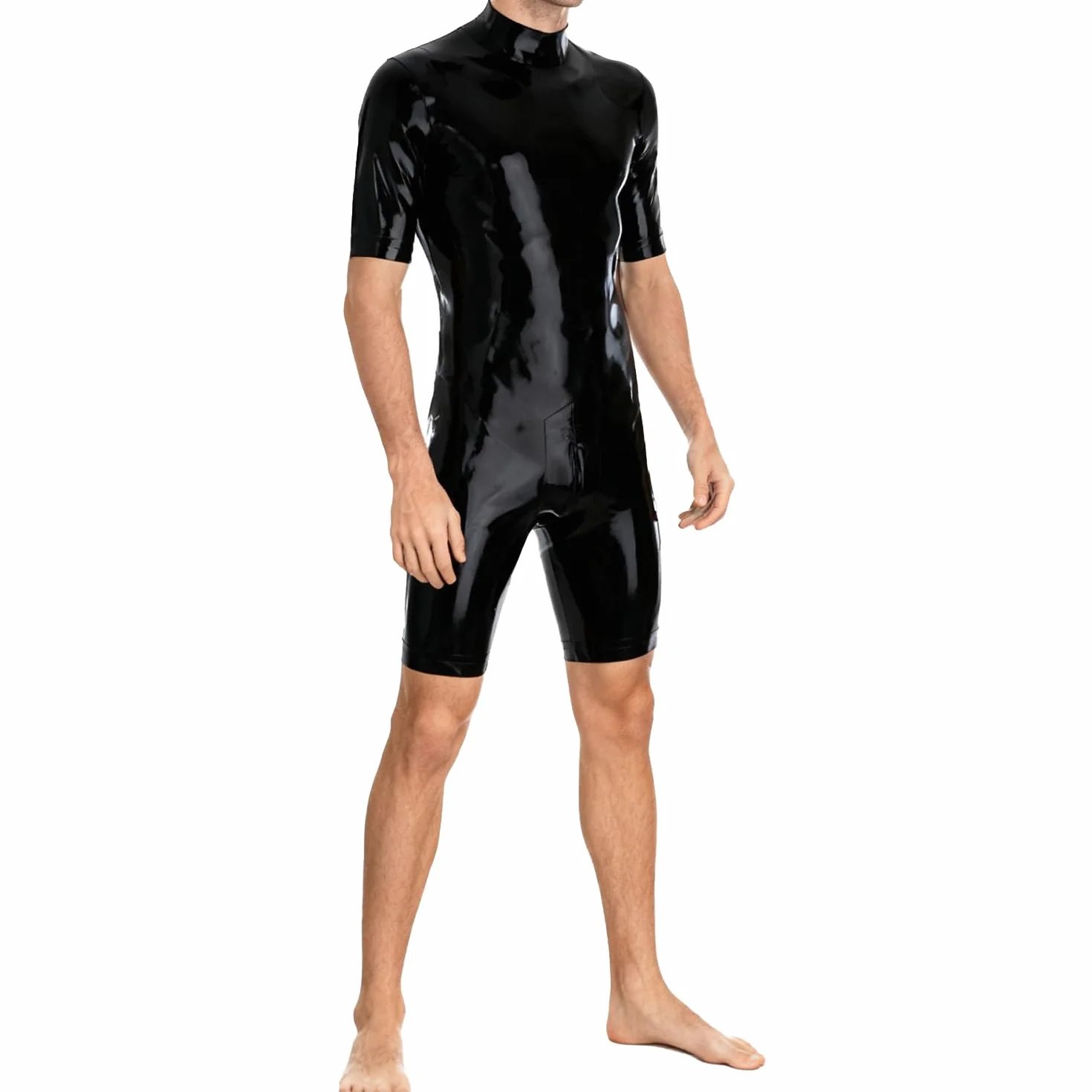 IOKUKI Catsuit Latex Homme Fait Main,Body Caoutchouc Manches Courtes,Fermeture éclair Dos et Entre Jambes,pour Les Club à Thème