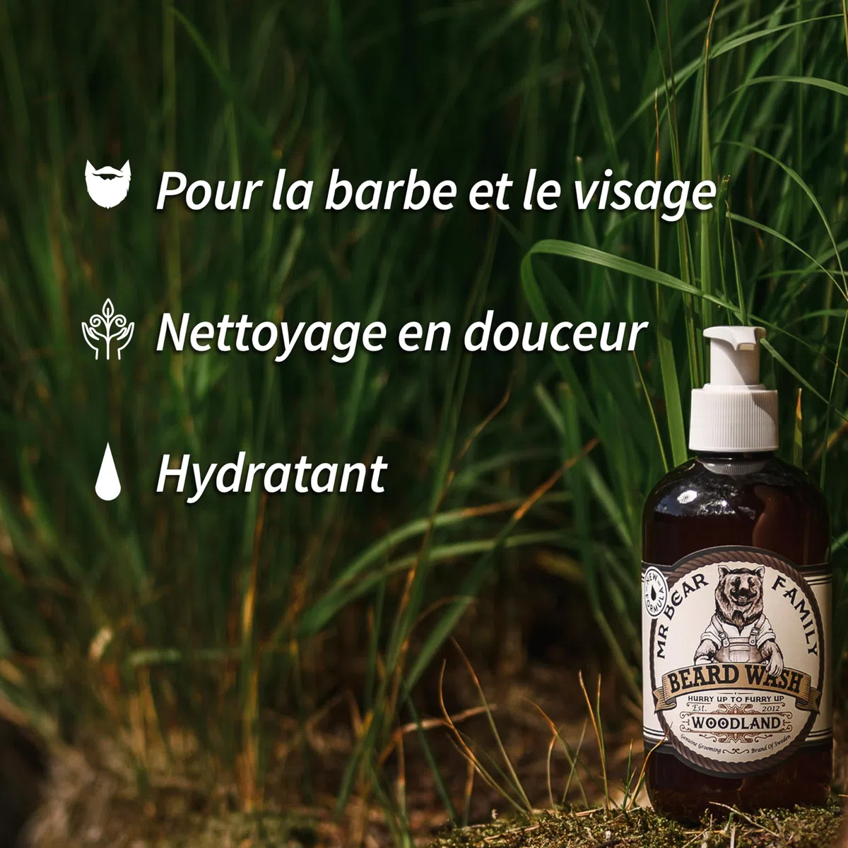 Mr Bear Family Shampoing barbe homme naturel 250ml - Boisé - plus d'hydratation pour une barbe plus fournie et plus saine - 2-en-1 savon à barbe et revitalisant pour barbe - Produit barbe hommes