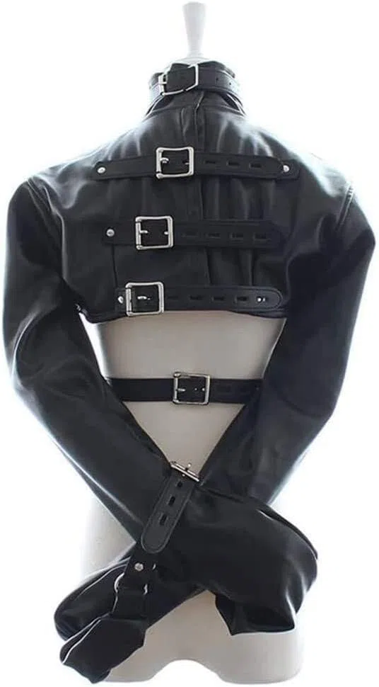 Sexy Femmes PU Cuir Camisole de Force Strict Kinky Fantaisie Droite Veste Fantaisie Costume