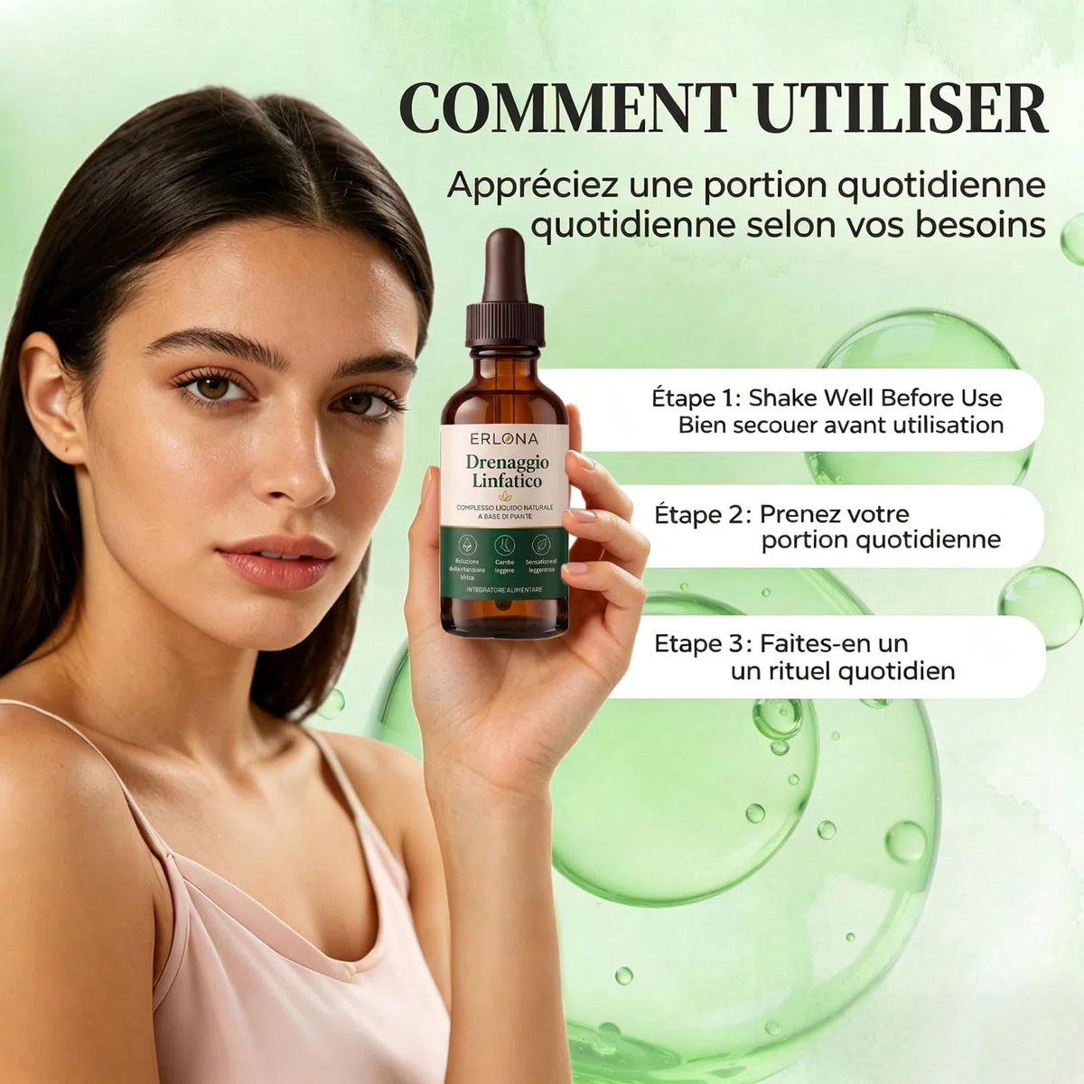 Erlona Drainage Lymphatique Goutte, Drainage Lymphatique Corps Complet Erlona, Mélanges à Base de Plantes Naturelles, pour Femmes et Hommes (1 Pièce)