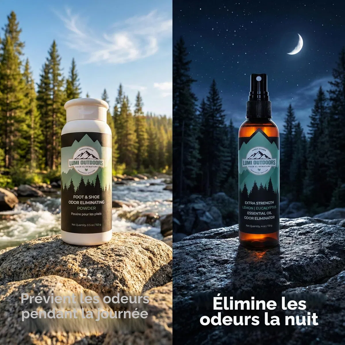 Lumi Outdoors Spray désodorisant naturel pour chaussures et poudre pour les pieds – Eucalyptus citron et poudre pour les pieds