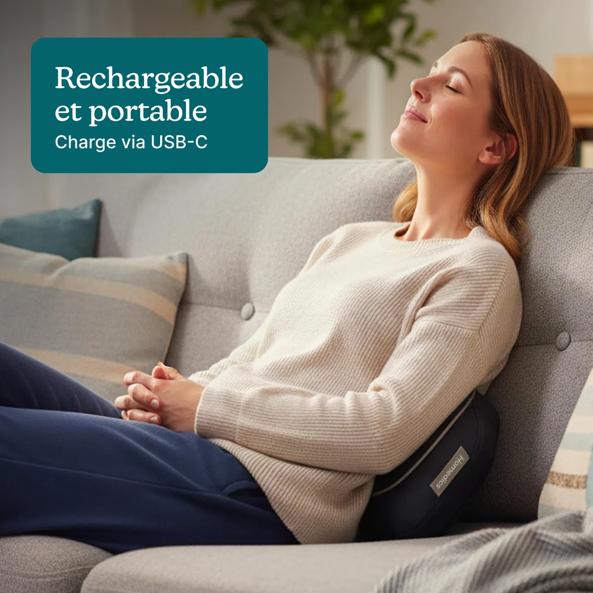 Homedics ModMassage Coussin Shiatsu, Cou, Dos & Épaules, USB-C, 2 Têtes | Coussin De Massage Shiatsu Corps Entier, Appareil De Massage Dos Nuque Pieds, 2 Têtes Interchangeables, Chaud & Froid, USB-C