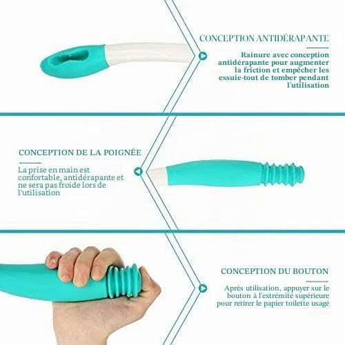 Aide à la Toilette Wipe Easy, Longue portée Comfort Wipe Poignée Range Comfort Porte-essuie-Glace inférieur