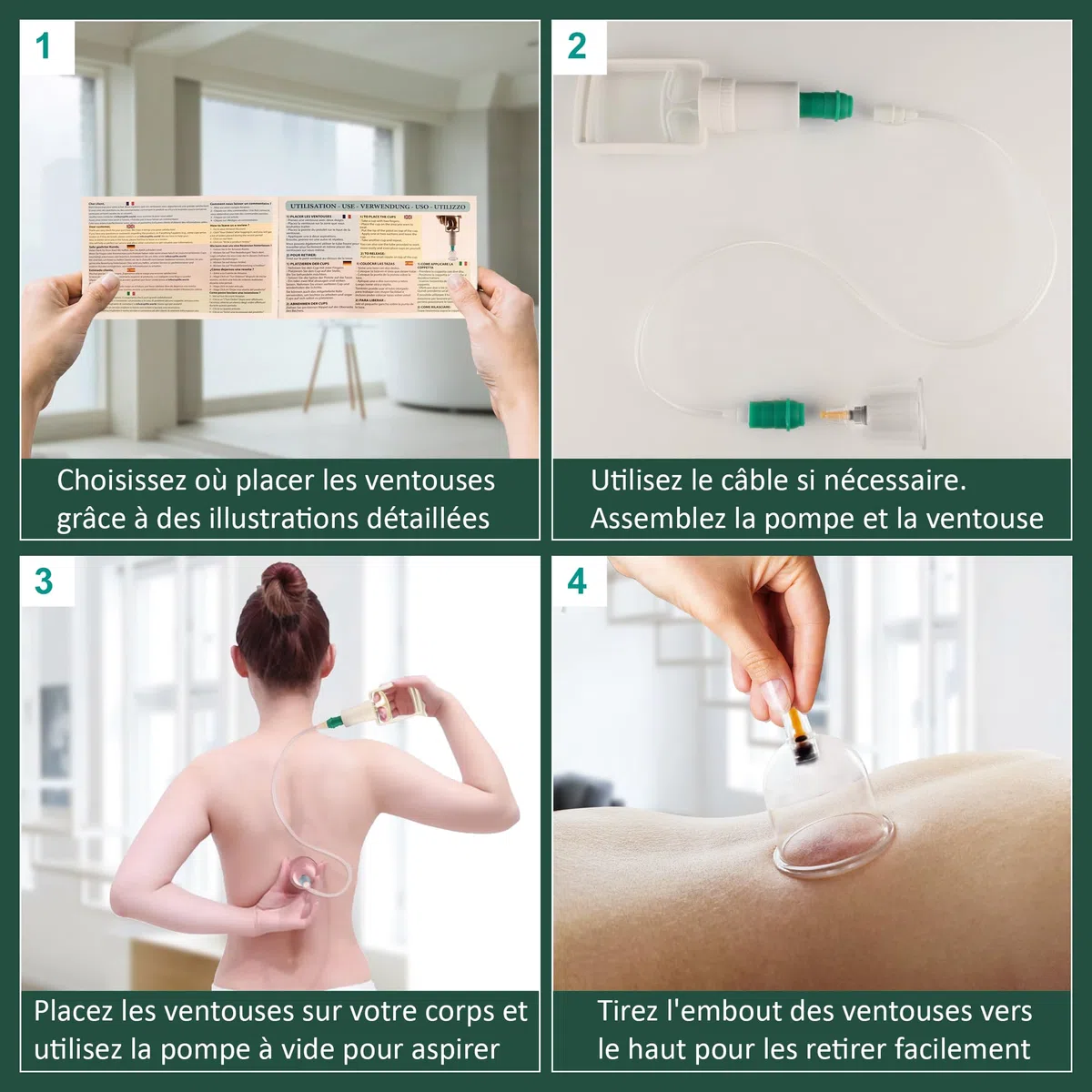 Uplife Kit de 12 Grandes Ventouses Chinoises Anti Cellulite à bord plat et incurvé + Corde Extension. Set d'Aspiration Cupping Hijama. Soulager Douleur Fatigue. Manuel d'instructions en Français