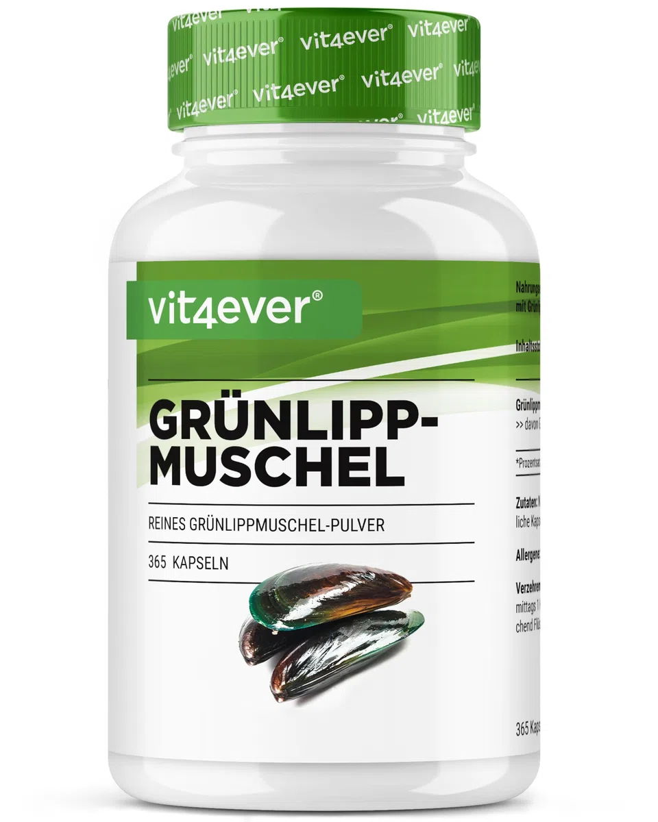 Moules aux Orles Verts - 365 capsules de 600 mg - Avec Glycosaminoglycanes - Extrait Hautement Dosé - 100% Poudre de Moules aux Orles Verts de Nouvelle-Zélande, sans Additifs.