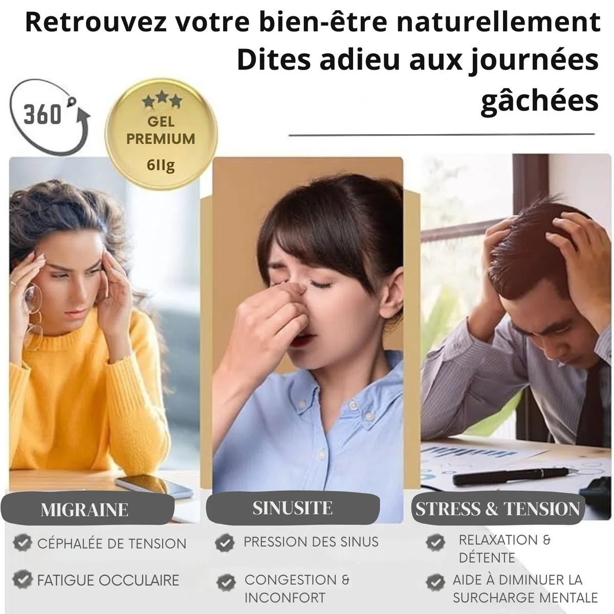 Bonnet Migraine Gel Chaud Froid, Soulagement Rapide Maux de tête et tension | Un geste simple pour calmer les migraines et sinusites, yeux et tempes, effet immédiat naturellement, gel réutilisable