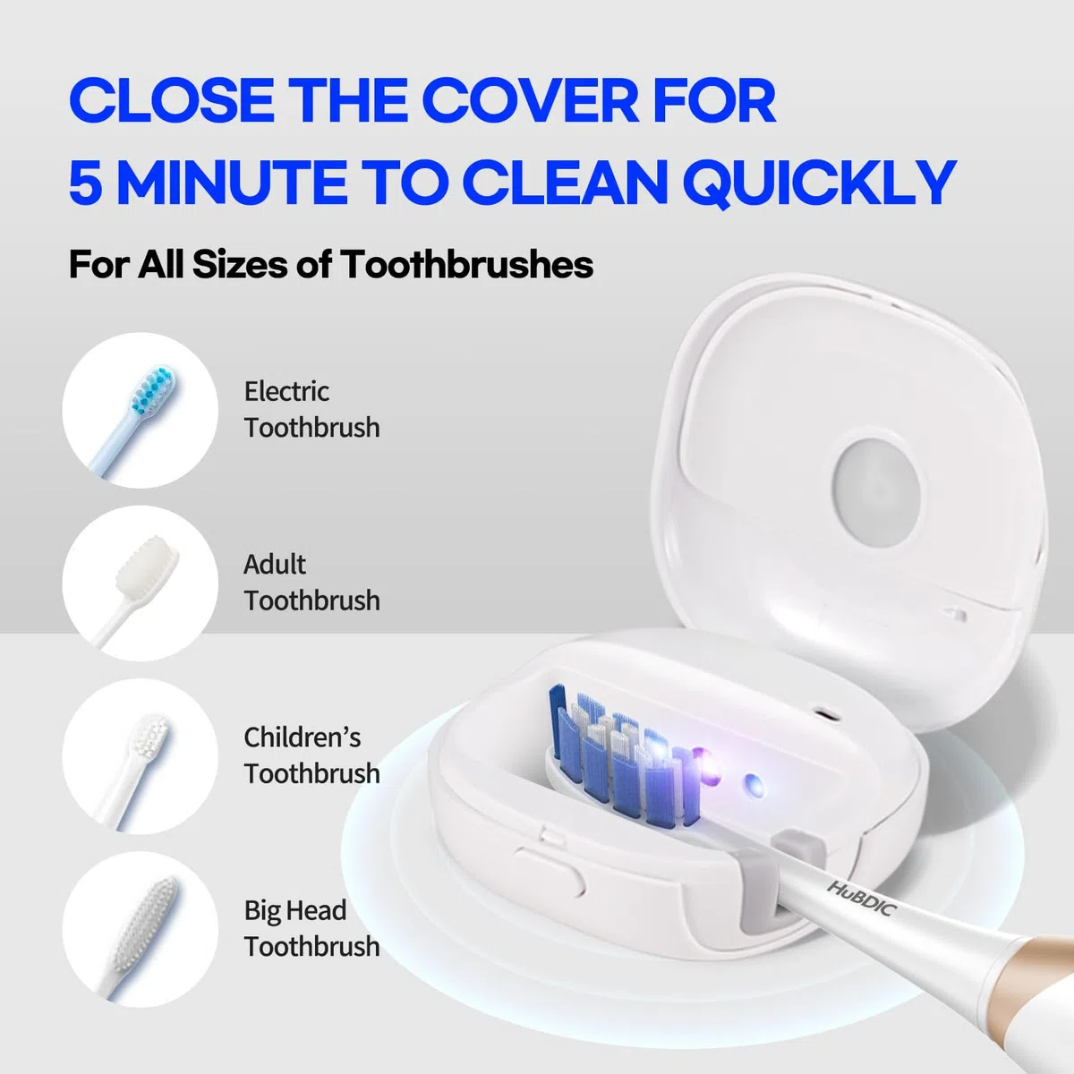 [Samsung UV-C] HubiCare Stérilisateur de Brosse à Dents UV LED Portable, étui de stérilisation Semi-Permanent à Double LED, Rechargeable par USB, Compatible avec Toutes Les têtes (Beige)