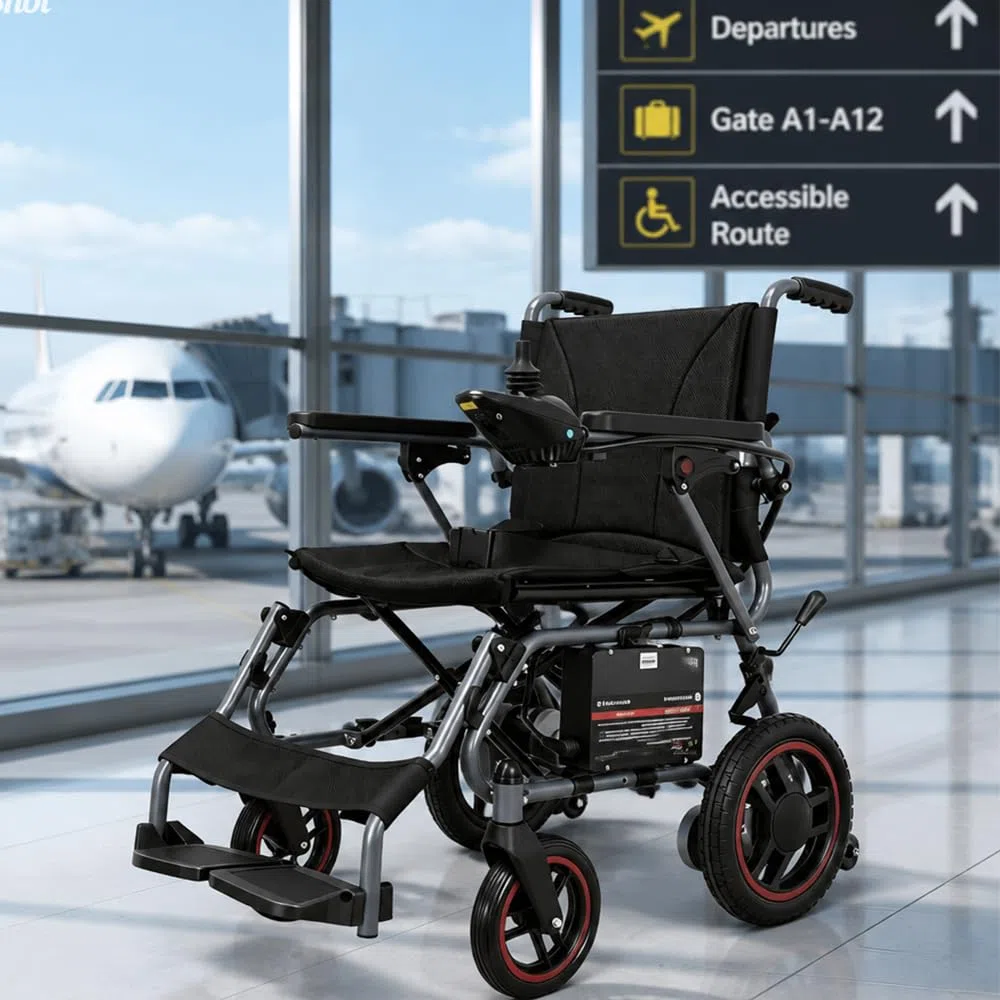 19kg Fauteuil roulant électrique pliable pour adultes, autonomie de 20 km, Fauteuil Roulant Électrique Tout-Terrain Pour Personnes Âgées, Supporte Jusqu’à 150Kg, Noir