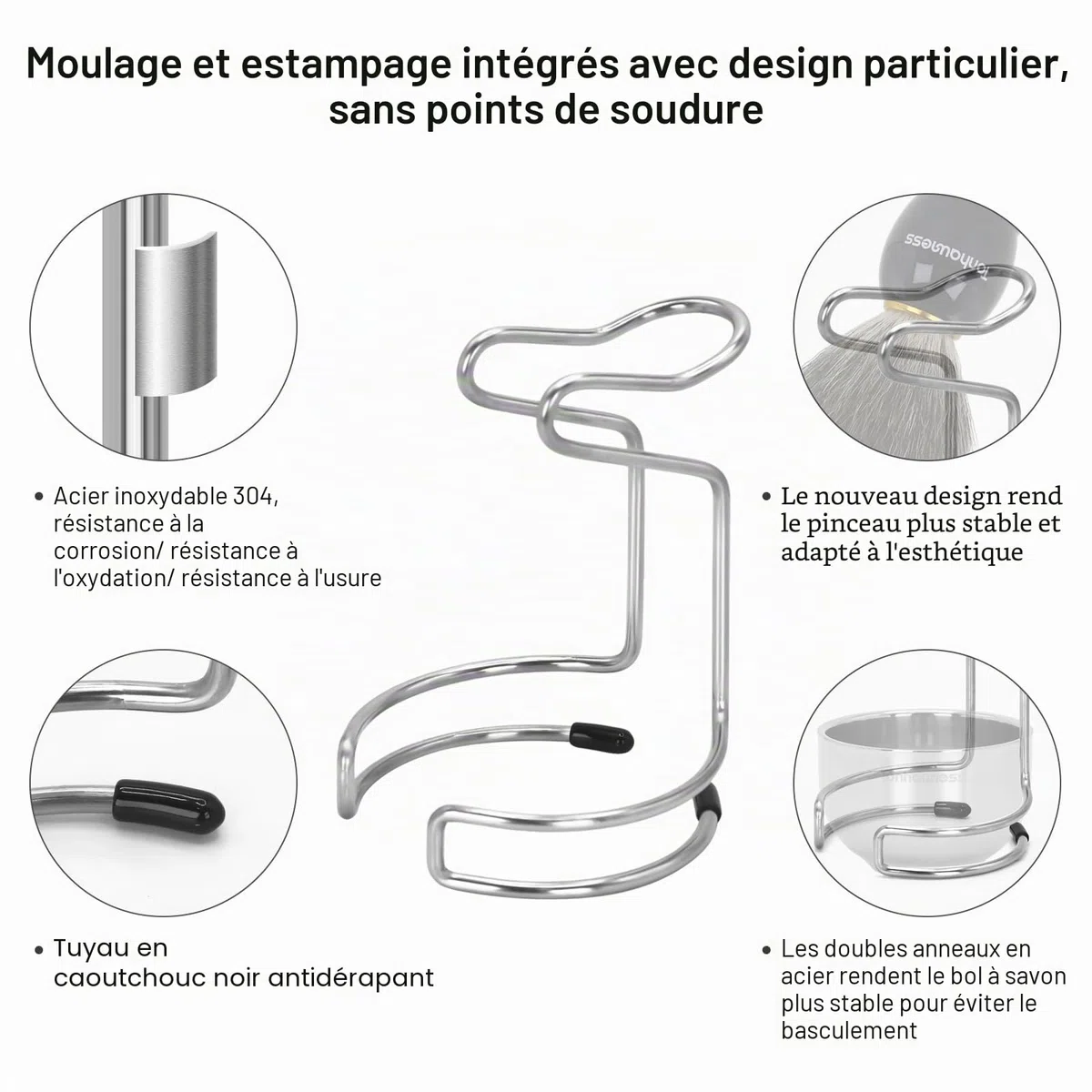 Kit de Rasage Tonhawness pour Homme, Ensemble de Brosses à Raser 4 en 1 Comprenant une Brosse à Raser en Poils de Blaireau, un Bol et Support à Raser en Acier Inoxydable et un Savon à Raser à la
