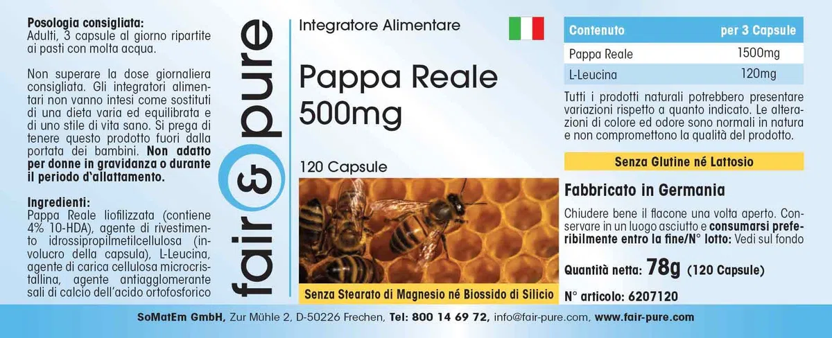Fair & Pure® - Gelée Royale 500 mg - 120 gélules - Standardisée à 4% de 10-HDA - Lyophilisée en douceur