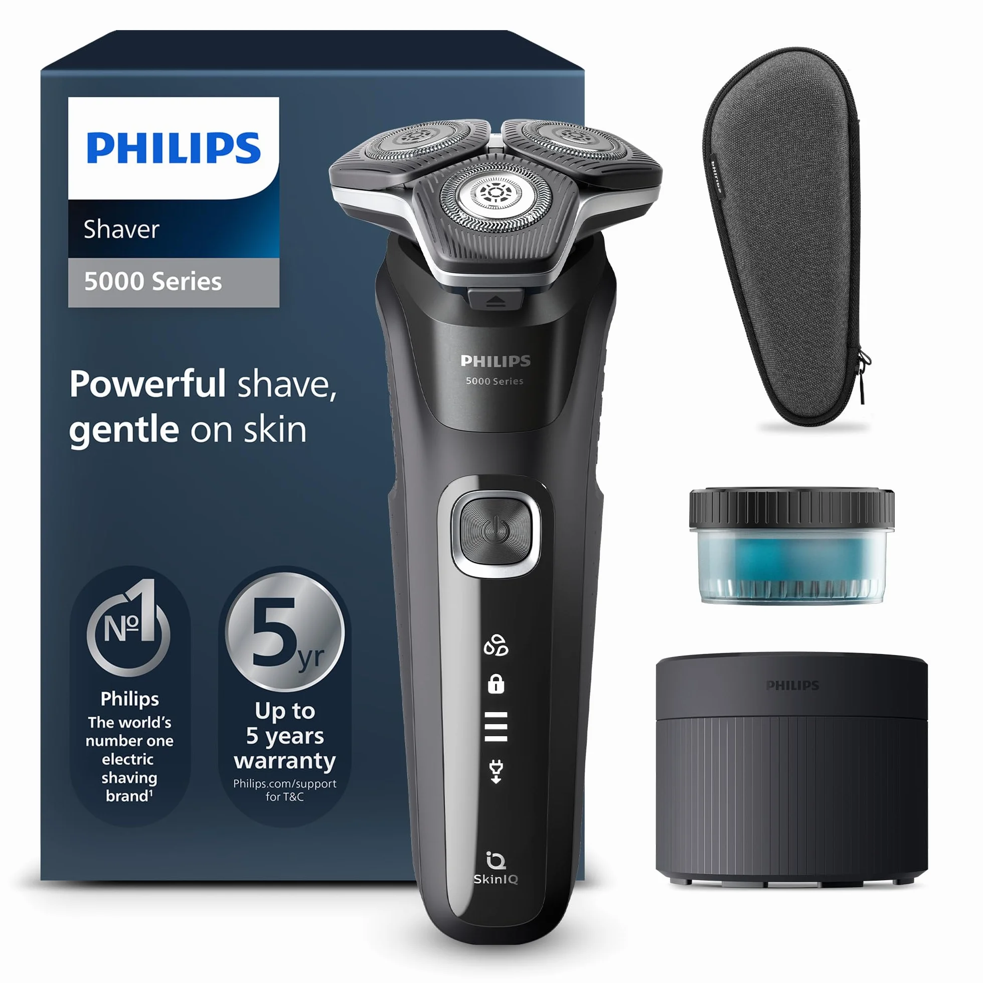 Philips Rasoir électrique Série 5000 pour homme Wet & Dry, avec tondeuse rétractable, station de nettoyage, coffret de voyage et cartouche Quick Clean (modèle S5898/50)