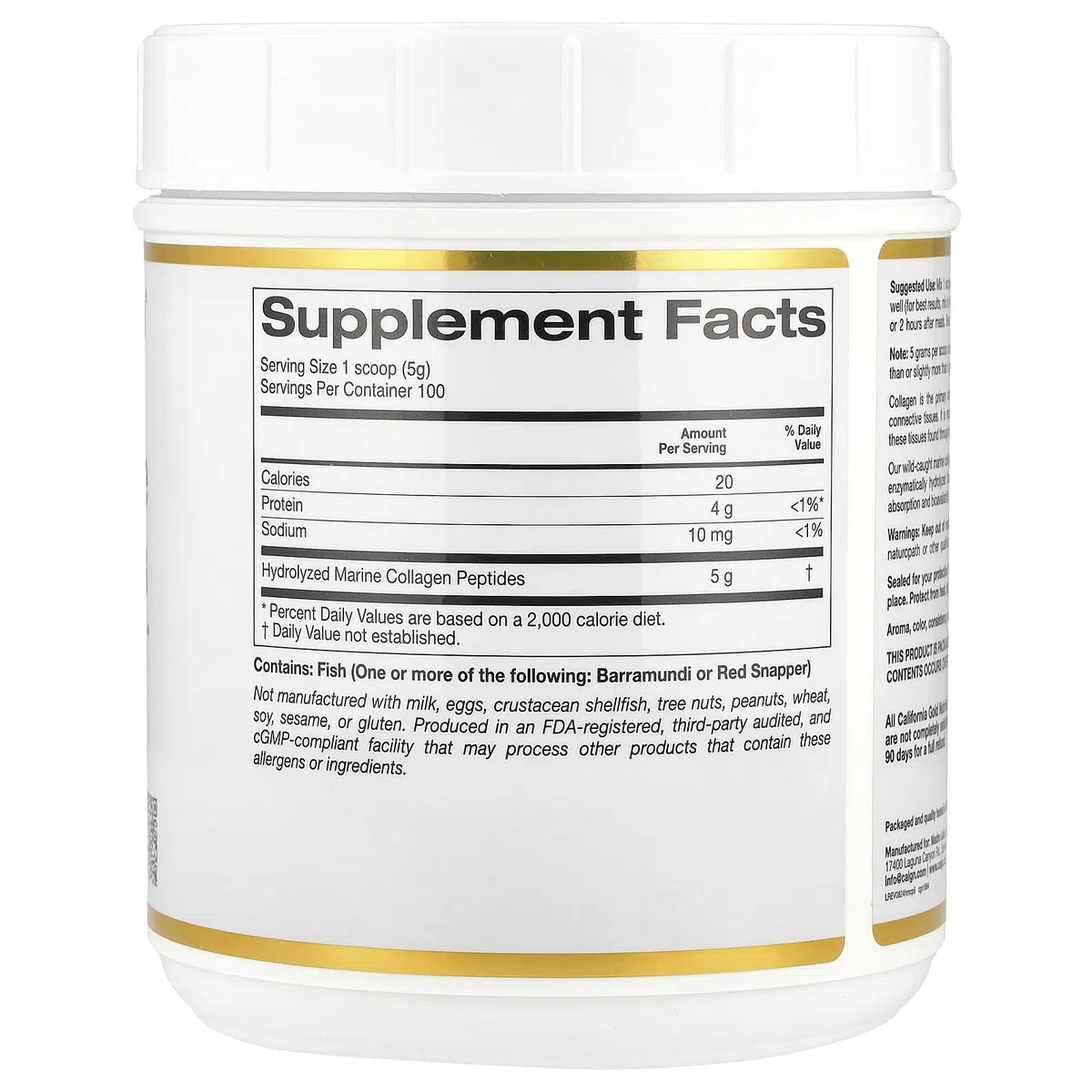 Peptides de collagène marin hydrolysés, non aromatisés, 500 g, California Gold Nutrition