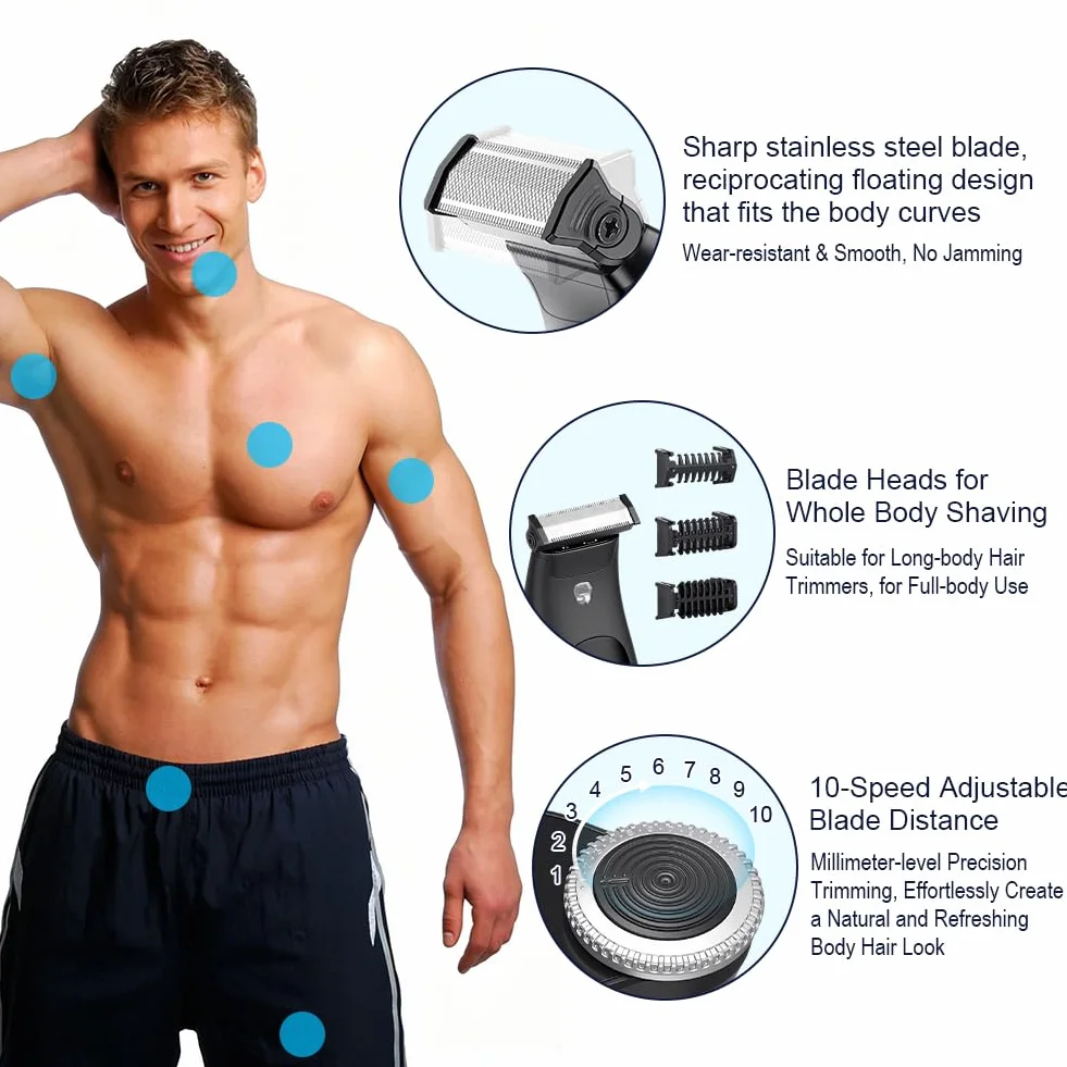 Tondeuse Corps Homme,Tondeuse Intime Homme avec écran LED,Rechargeable par USB-C,IPX7 Rasoir Intime Étanche Wet & Dry pour Aisselles,visage,maillot,poils