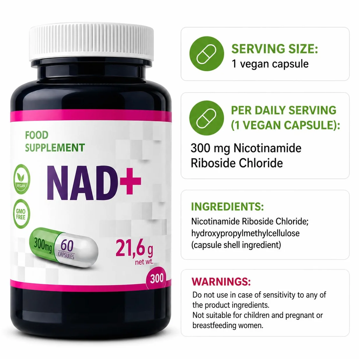 Hepatica NAD+ Nicotinamide Riboside 300 mg | 60 Gélules Véganes | Réserve 2 Mois | Ingrédient Unique | GMP & laboratoire indépendant