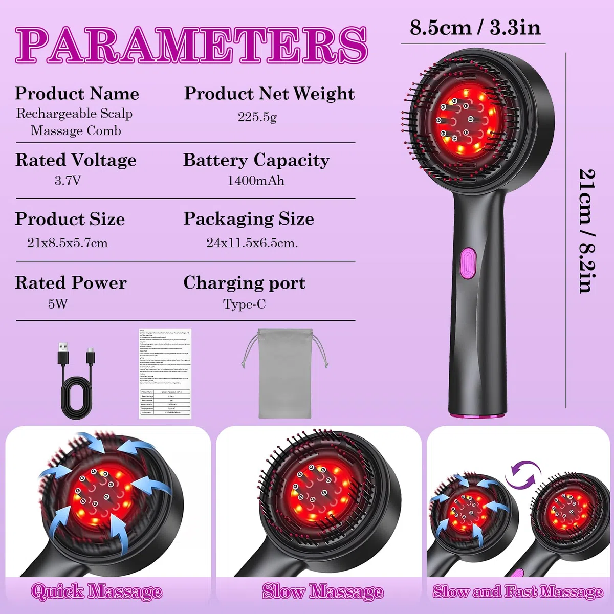 Brosse de massage électrique cuir chevelu, applicateur d'huile capillaire lumière rouge