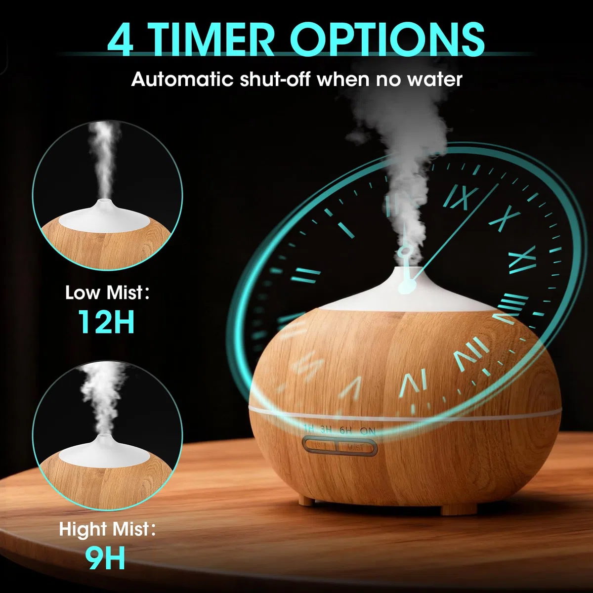 Diffuseur d'Huiles Essentielles 500 ML, Diffuseur d'Arômes Ultrasonique avec Télécommande, 4 Minuteries & 2 Modes de Brume, Arrêt Automatique sans Eau, pour Maison, Bureau, Chambre, Spa