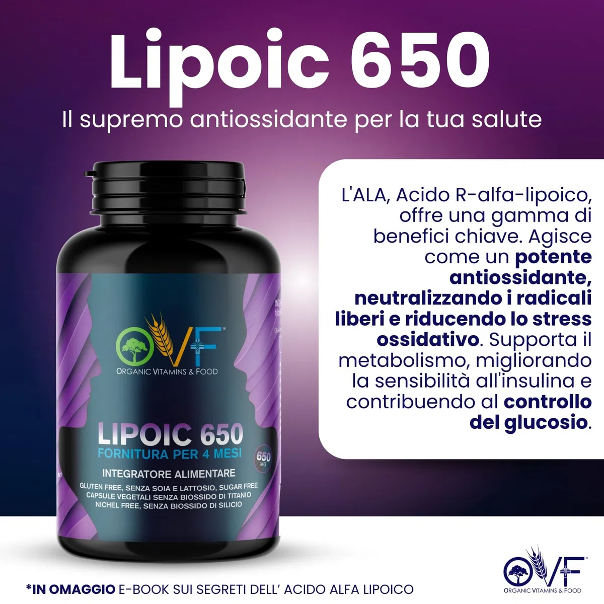 OVF R-Alpha Acide lipoïque 650 mg Hautement dosé, 120 gélules végétaliennes (4 mois de stockage), puissant antioxydant pour l'énergie, les nerfs et le métabolisme, sans dioxyde de silicium, 100