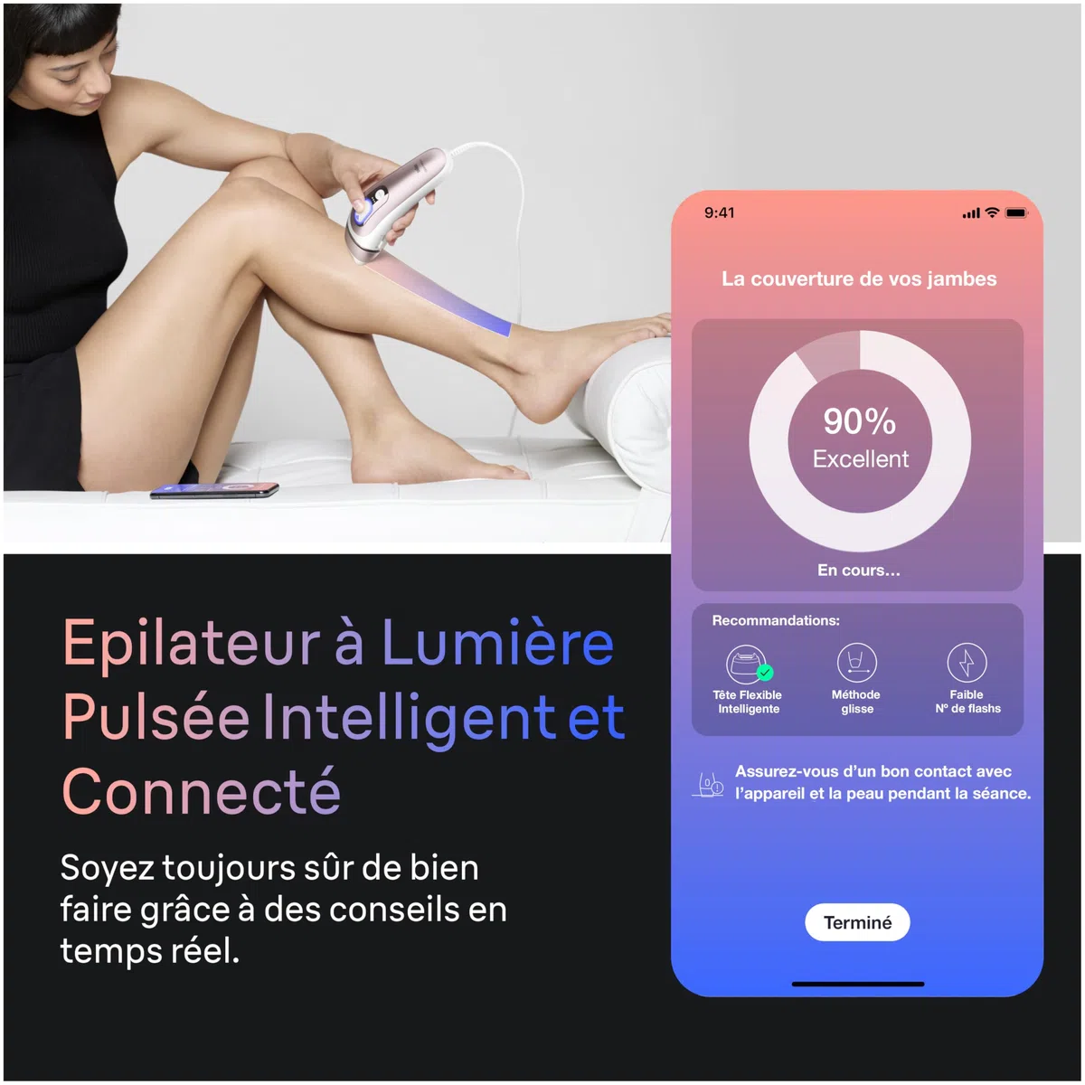 Braun Epilateur Lumiere Pulsee Intelligent Skin i·expert PL7431, Blanc et Bronze – Alternative au Laser à Domicile, Filaire, avec Pochette, Rasoir Gillette Venus, 4 Têtes, Connecté à L’Application