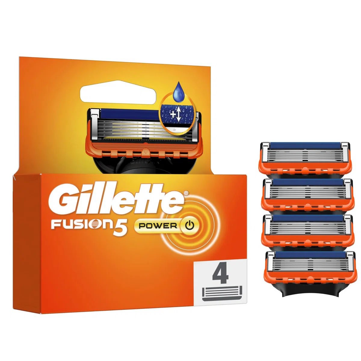 Gillette Lames de Rasoir Homme Fusion 5 Power, Pack de 4 | Cartouche Dotée d’une Bande Lubrifiante Améliorée, Anti-Friction, Rasage avec Micro-Pulsions, 1 Recharge Jusqu’à 30 Jours