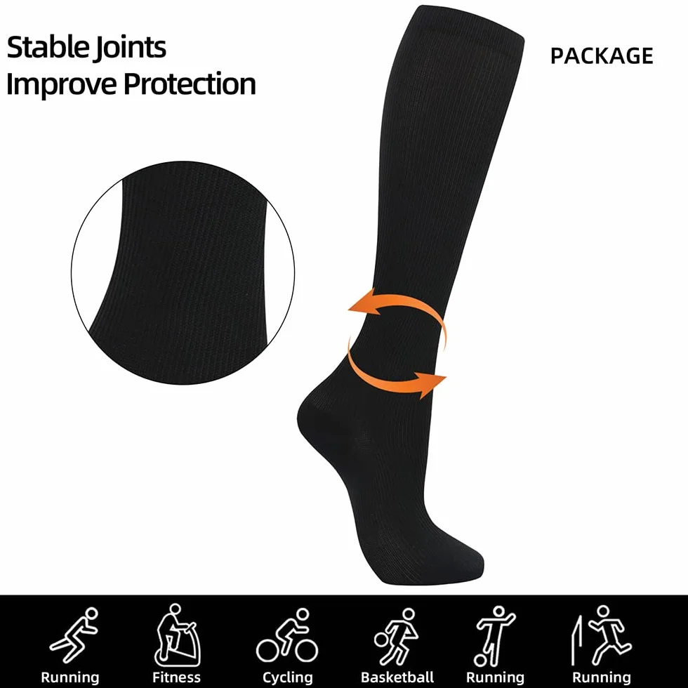 2/4/6/7 paires de chaussettes de compression pour hommes et femmes de 15 à 20 mm de titane sont les meilleurs articles sportifs et médicaux pour les infirmières de course, de vol et de voyage