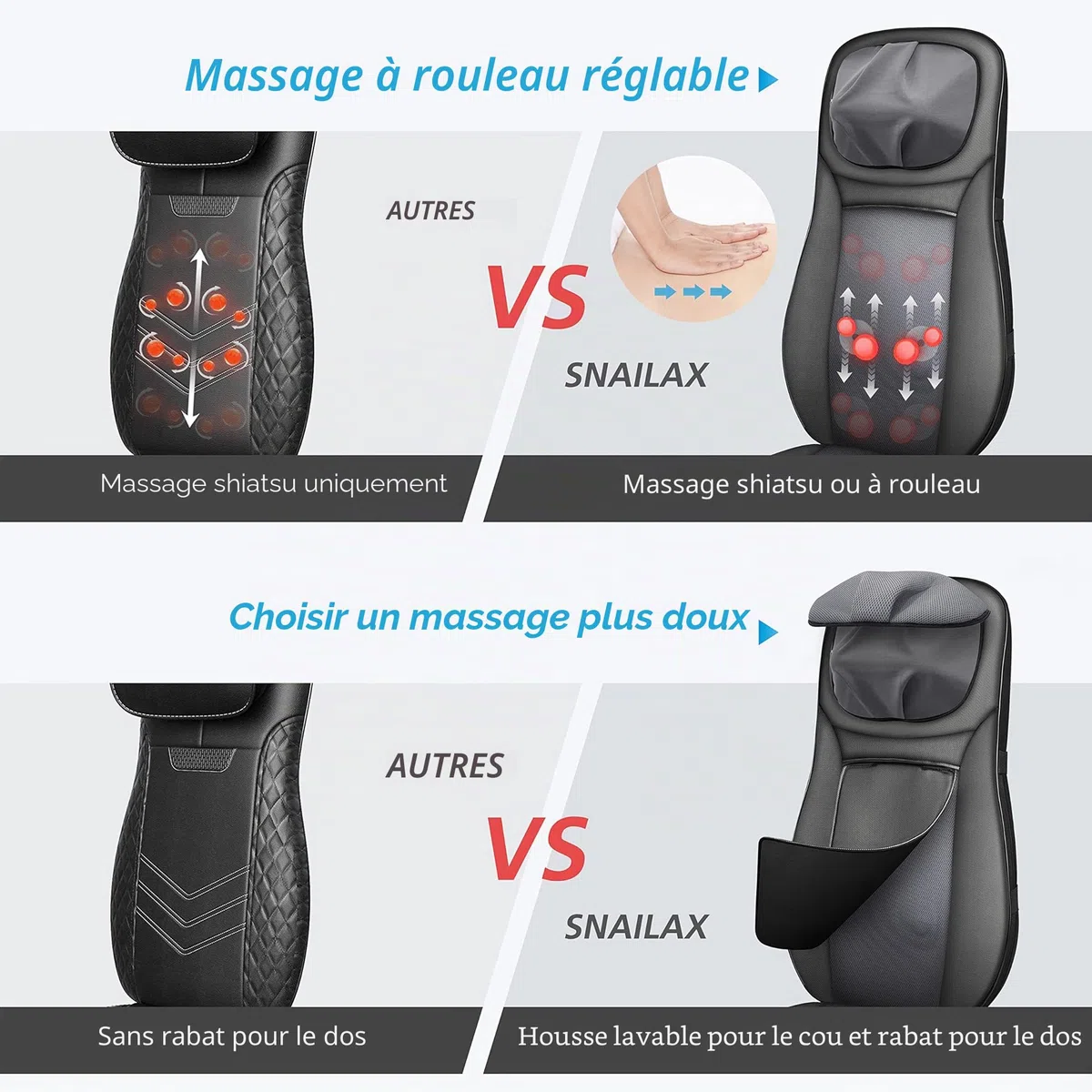 SNAILAX Fauteuil Massant Shiatsu Coussin de Massage Dos avec Chaleur - Siege Massant pour Massage du Cou et du Dos dans Bureau&Domicile Cadeau Anniversaire et Noël pour Maman/Papa/Homme/Femme/Couple